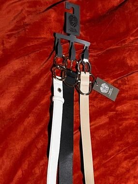 Vince Camuto Trio Belt Set in White, Black & Beige with Gold Rings